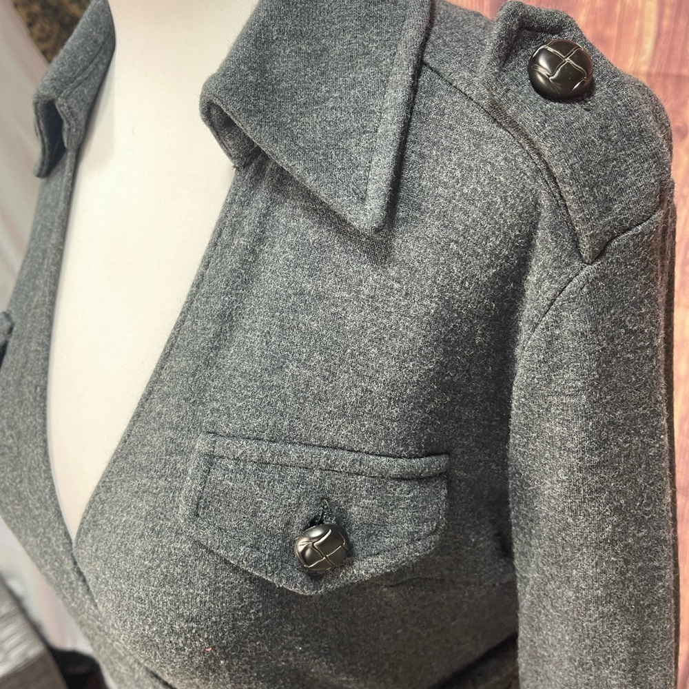 Ann Taylor LOFT military style dark gray faux wrap dress women’s size 0 - Picture 10 of 16